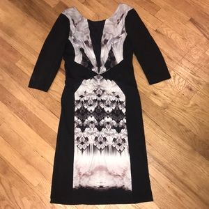 Ponte Knit panel contour print dress 3/4 sleeve